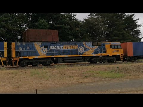 Pacific National freight with NR118 and indigenous livery NR34 through Nairne 29/1/23