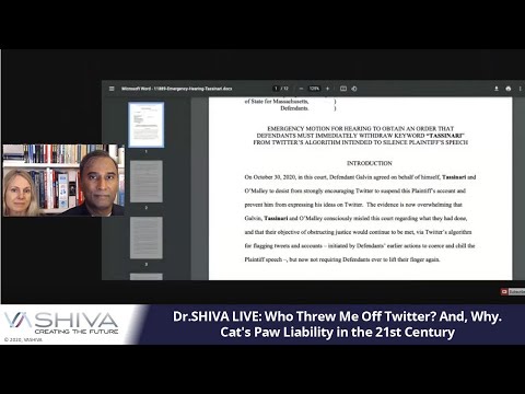 Dr.SHIVA LIVE:  Who Threw Me Off Twitter? And, Why. Cat's Paw Liability in the 21st Century.