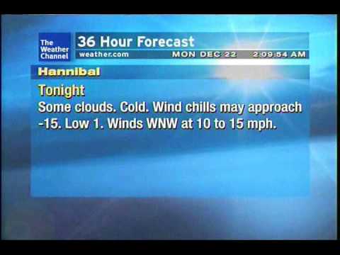 WeatherStar XL - Minus 1 Degree narration - Hannibal, MO 12-22-2008 2:16AM