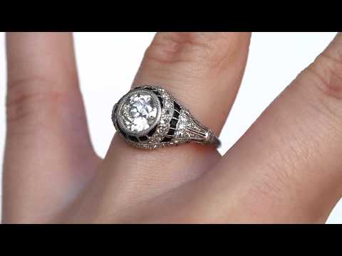 1920s Art Deco Platinum 1.11ct Circular Brilliant & Onyx Engagement Ring