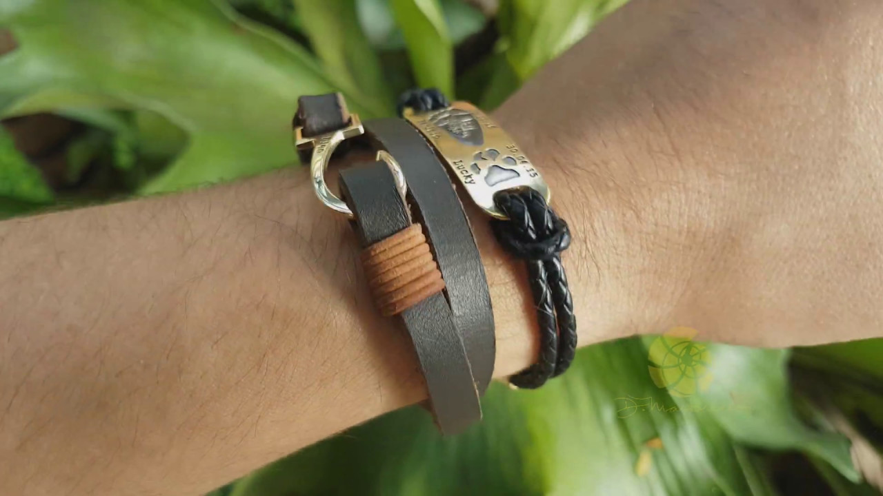 Pulseira Personalizada Masculina de Couro e Ouro