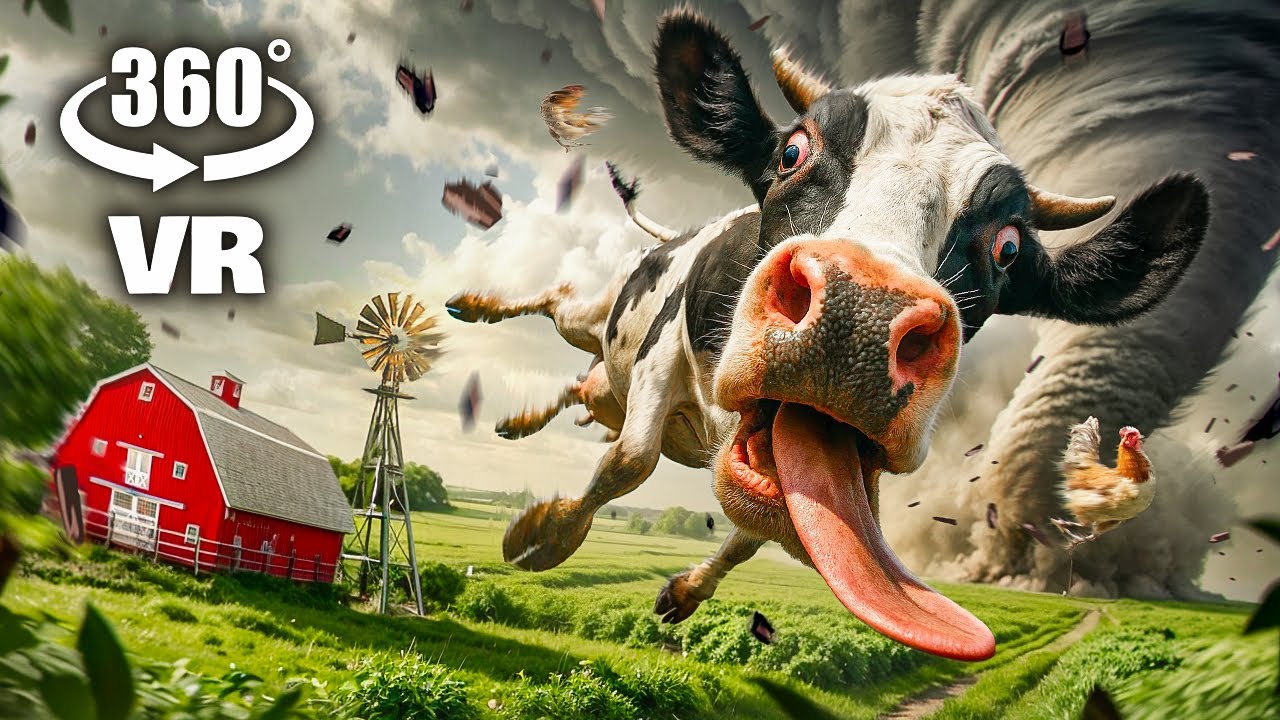 VR 360° BIGGEST TORNADO AT THE FARM, Try to Survive!