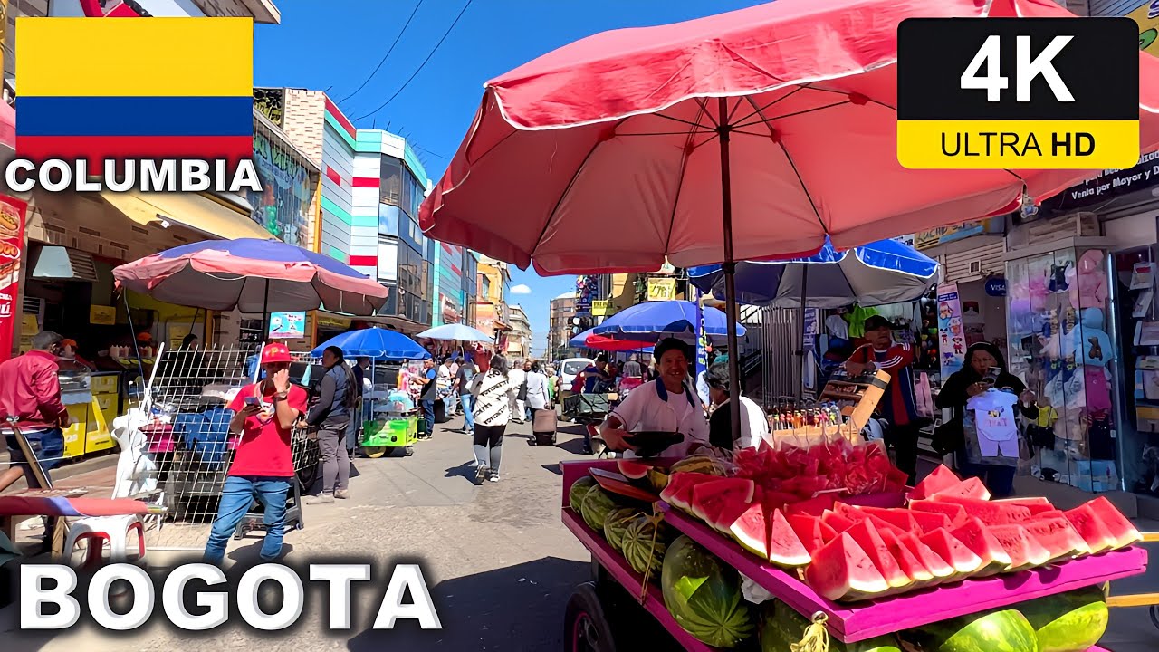 Immersive street-level walking tour through Bogota, Colombia, showcasing authentic urban landscapes, local architecture, and the vibrant atmosphere of the city's neighborhoods