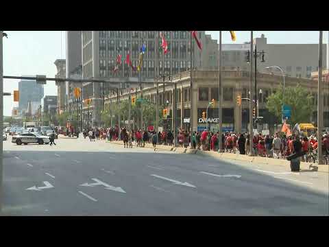 Gathering in support of landfill search happening in Winnipeg's Portage and Main | APTN News