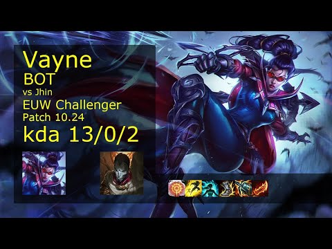 Vayne ADC vs Jhin - EUW Challenger 13/0/2 Patch 10.24 Gameplay