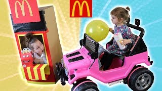McDonalds Box Fort Drive Thru Kids Having Fun and Happy Meal Toy Surprise