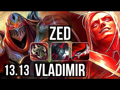 ZED vs VLADIMIR (MID) | 9/0/6, 2400+ games, 2.1M mastery, Legendary | KR Challenger | 13.13