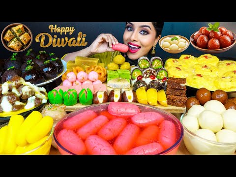 ASMR Eating Gulab Jamun,Rasgulla,Rasmalai,Baklava,Laddu,Barfi Milk Indian Sweets ASMR Eating Mukbang