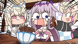 【手描き】ビジューに虫を食べさせるフワモコ【古石ビジュー/Fuwawa/Mococo/ホロライブ切り抜き/切り抜き漫画】