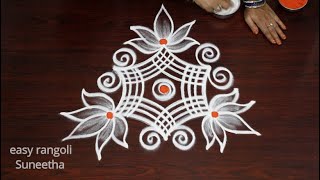 Beautiful Lotus kolam rangoli designs for Friday🌸Easy rangoli🌸How to draw BEGINNERS rangoli🌸 muggulu