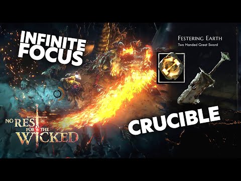 The Improved BEST STRENGTH BUILD in No Rest For The Wicked INFINITE FOCUS - Crucible Run under 9 min