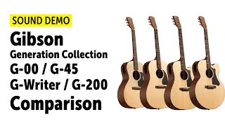 Video thumbnail for Gibson Generation Collection (G-00 / G-45 / G-Writer / G-200) - Comparison (no talking) by Guitar Bonedo