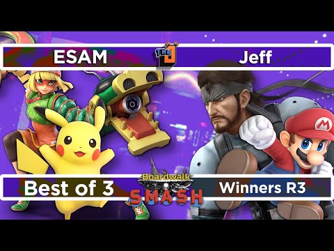 ESAM (Minmin, Pikachu) vs Jeff (Mario, Snake) - Winners R3 - Boardwalk Smash #32 - SSBU