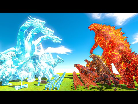 Team Ice + King Ghidorah VS Thermo Godzilla + Team Fire - Animal Revolt Battle Simulator
