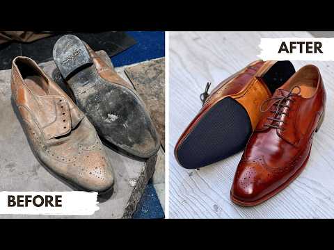 Restoring Very Old Leather Derby Shoes | Satisfying Handmade Transformation