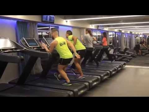 Two guys with swing dancing on a treadmill