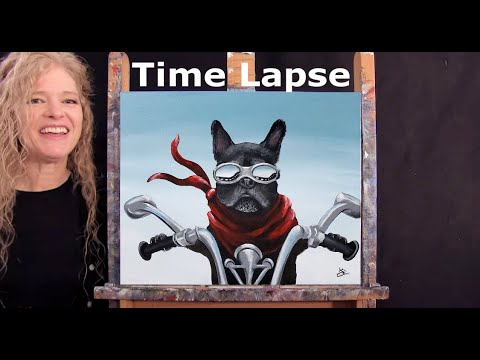 TIME LAPSE - Learn How to Paint "CRUISING CANINE" with Acrylic Paint- Step by Step Video Tutorial