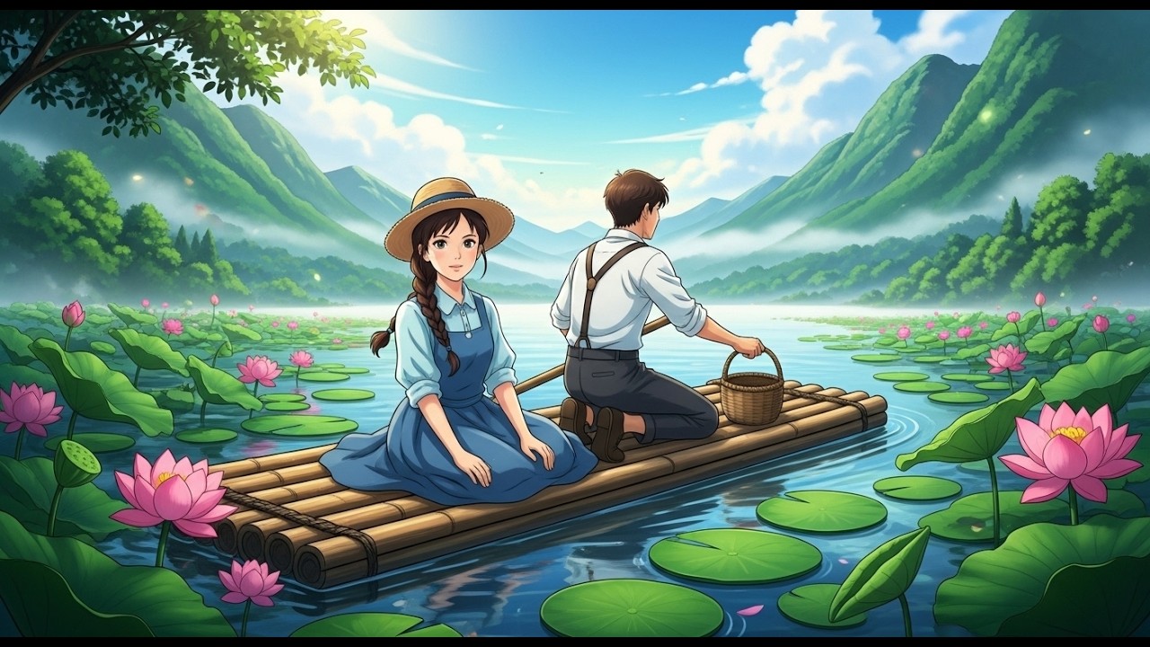 A Secret Day by the Lotus Lake  Cozy Ghibli Style