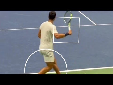 Carlos ALCARAZ Slowmotion FOREHAND during a practice session against SINNER at US OPEN 2023
