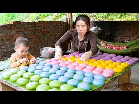 How to Make Colorful Round Sticky Rice Cake (Banh Day) for Sale during My Daughter is Sleeping