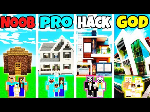 Minecraft: FAMILY HOUSE BUILD CHALLENGE - NOOB vs PRO vs HACKER vs GOD in Minecraft