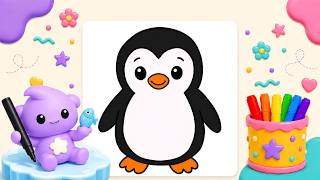 How to Draw and Color a Penguin | Super Easy Art for Kids