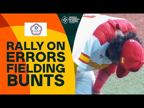 整局：中華臺北隊依靠西班牙隊的外野短打失誤實現反超！ (FULL INNING: Team Chinese Taipei rallies on errors from Team Spain fielding bunts!)