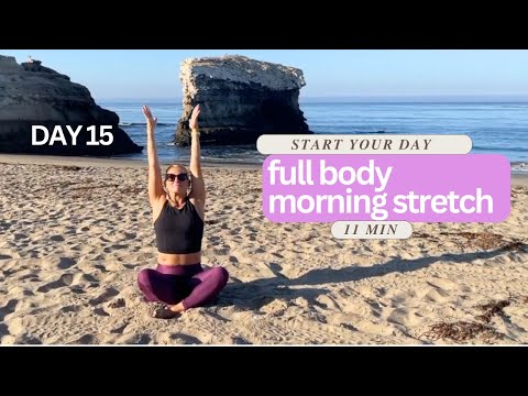 Day 15: Full Body Wake Up Stretch on the Beach - 11 Minute Stretch and Mobility Challenge