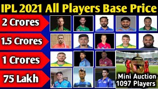 IPL 2021 All Players Base Price For Auction | Smith, Maxwell,Malan Base Price |IPL 2021 mini Auction