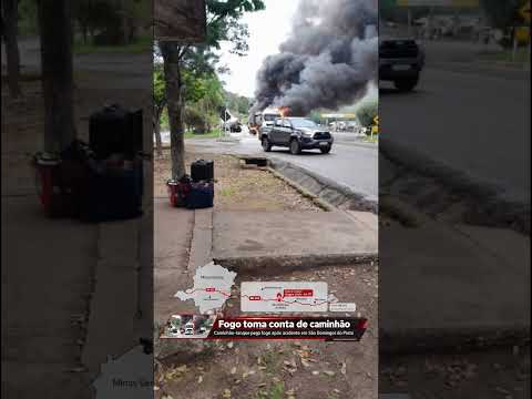 Caminhão-tanque pega fogo após bater em betoneira na BR-262”em São Domingos do Prata”