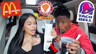 Letting The Person In Front of Us Decide What We Eat for 24 Hours | Drive Thru Challenge