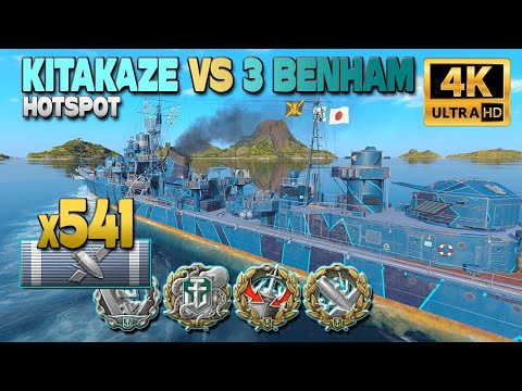 Kitakaze torpedo dance vs 3 Benhams - World of Warships