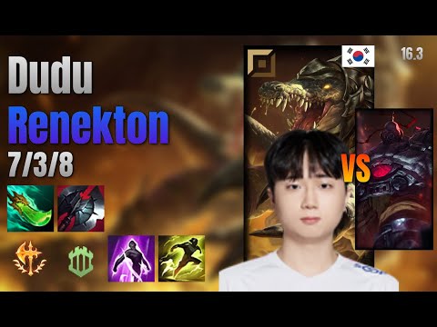 Dudu Top Renekton vs Sion lol KR solo rank Full Game 16.3 | 두두 레넥톤 vs 사이온