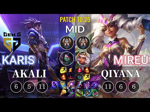 GEN Karis Akali vs Mireu Qiyana Mid - KR Patch 10.25