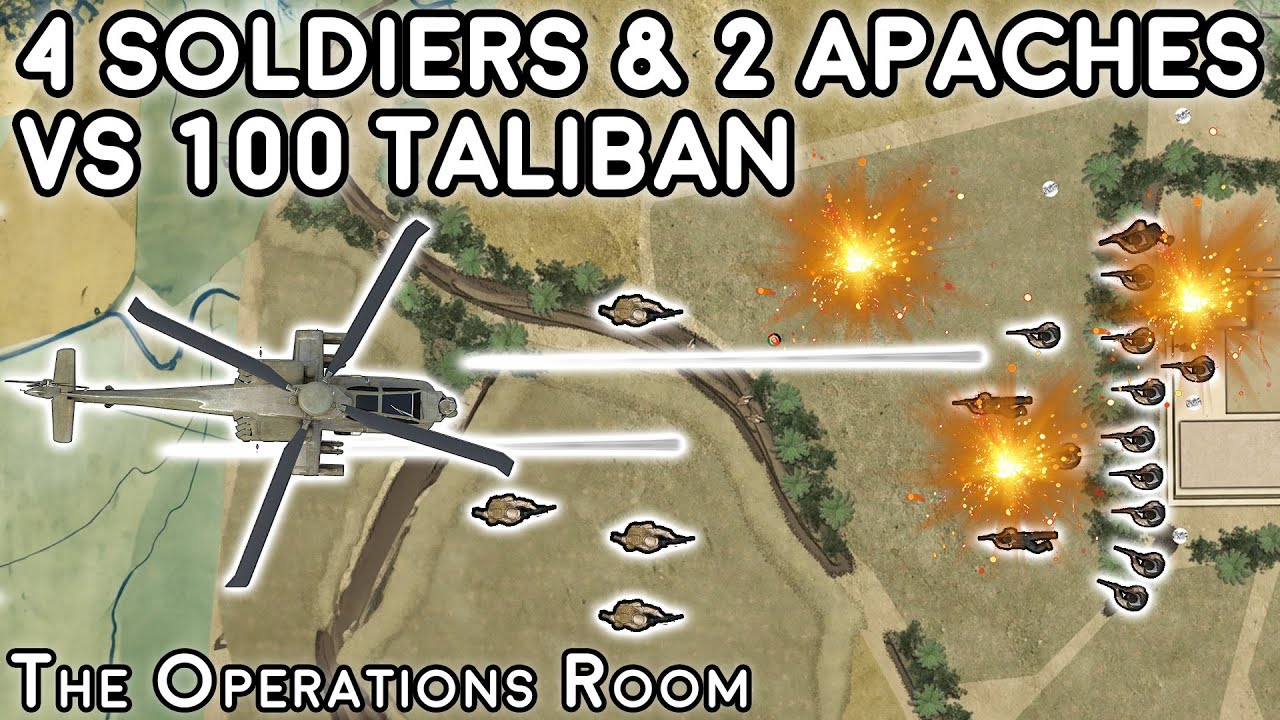 4 Soldiers and 2 Apaches vs 100 Taliban Fighters - Afghanistan 2007 - Animated