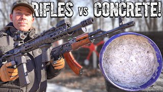 AR-15 vs AK-47 vs 100lbs of CONCRETE!!! (Penetration Test)
