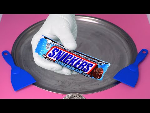 Blue Snickers with Peanuts, Cinnamon, Nougat, Caramel and Milk Chocolate - Ice Cream Rolls | ASMR