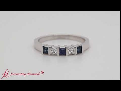 Bar 5 Stone Princess Cut Wedding Band With Sapphire In Platinum-FDWB660