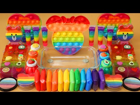 Mixing”Rainbow” Eyeshadow and Makeup,parts,glitter Into Slime!Satisfying Slime Video!★ASMR★