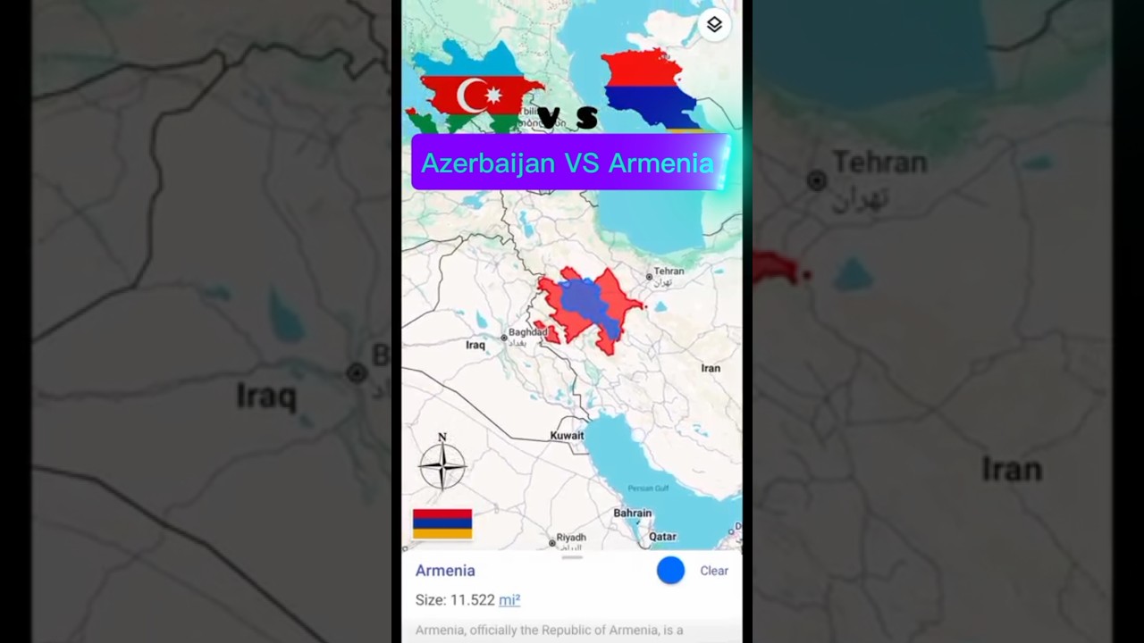 Azerbaijan VS Armenia  Map Size Comparison 2025#azerbaijan  #azerbaijan  #worldmap #travelmap