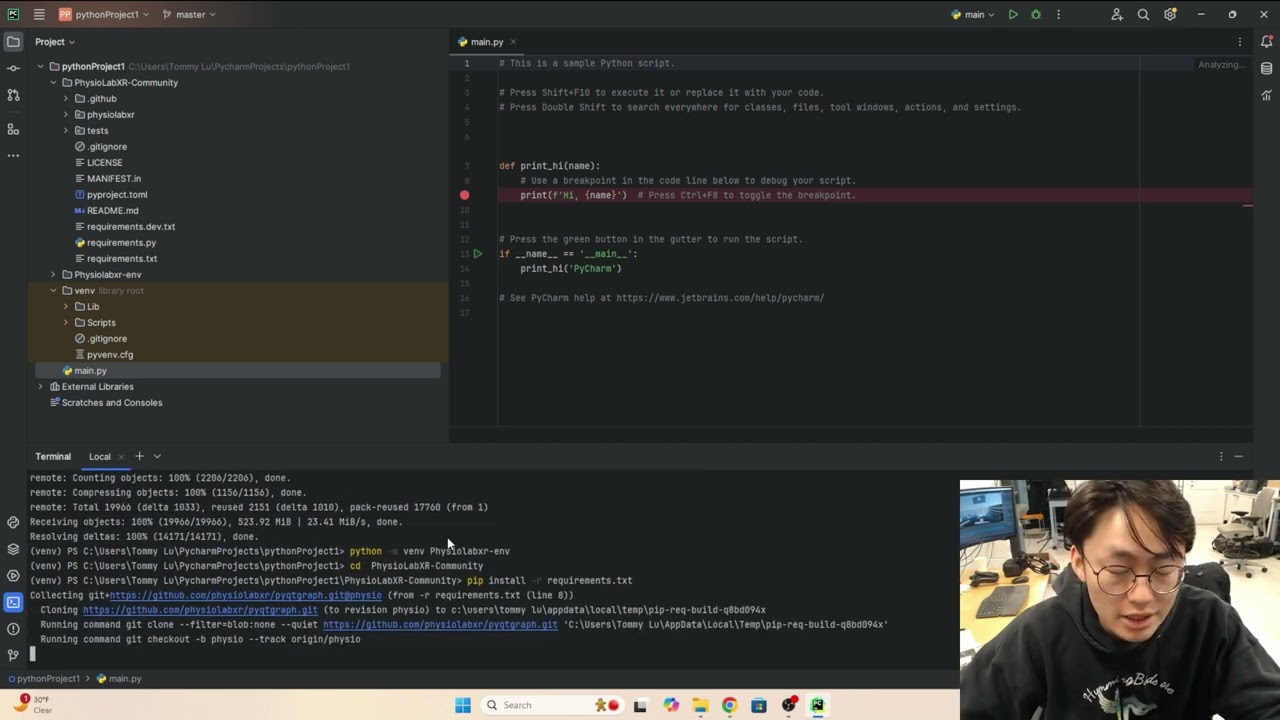 PhysioLabXR Installation: If you want to contribute (Downloading via GitHub)