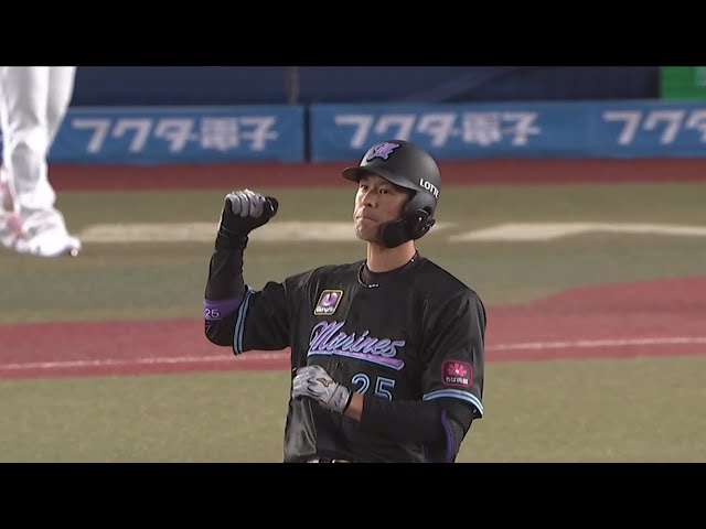 【3回裏】完璧に捉えた!! マリーンズ・岡大海 左中間を破るタイムリー2ベースを放つ!! 2025年7月11日 千葉ロッテマリーンズ 対 埼玉西武ライオンズ