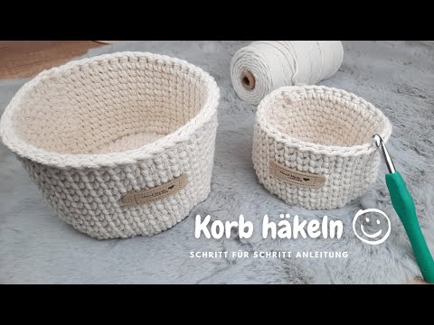 2 Körbe häkeln aus Makrameegarn - Häkeln für Anfänger