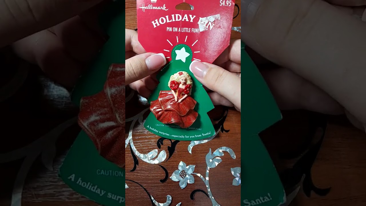 Hallmark Holiday pin 1995 Barbie happy holidays 1993