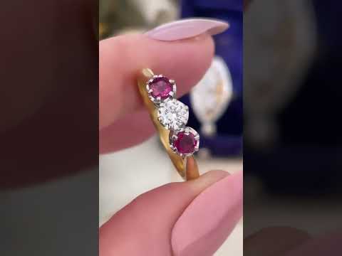 Modern 18ct Yellow Gold Ruby And Diamond Trilogy Ring(Independent Valuation Included For - $7000)