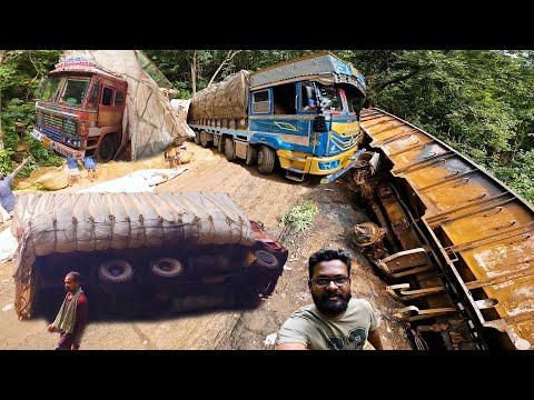 18 Tones Heavy Loaded Truck Overturned at Ghat Road - Crazy Truck Driver