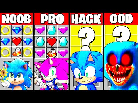 Minecraft Battle: SONIC FAMILY CRAFTING CHALLENGE - NOOB vs PRO vs HACKER vs GOD ~ Funny Animation