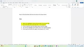 Filling Blank cells with the above data