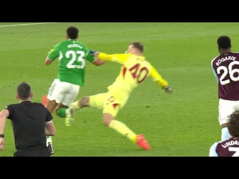 Aston Villa keeper Marco Bizot sent off for crazy challenge close to halfway line vs Newcastle