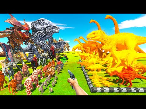 Dinosaurs Fights | Orange Dinosaurs vs Infernals & Giant Fantasy - Animal Revolt Battle Simulator
